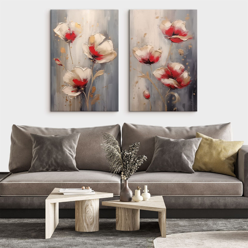 Flores con corazones rojos en un interior