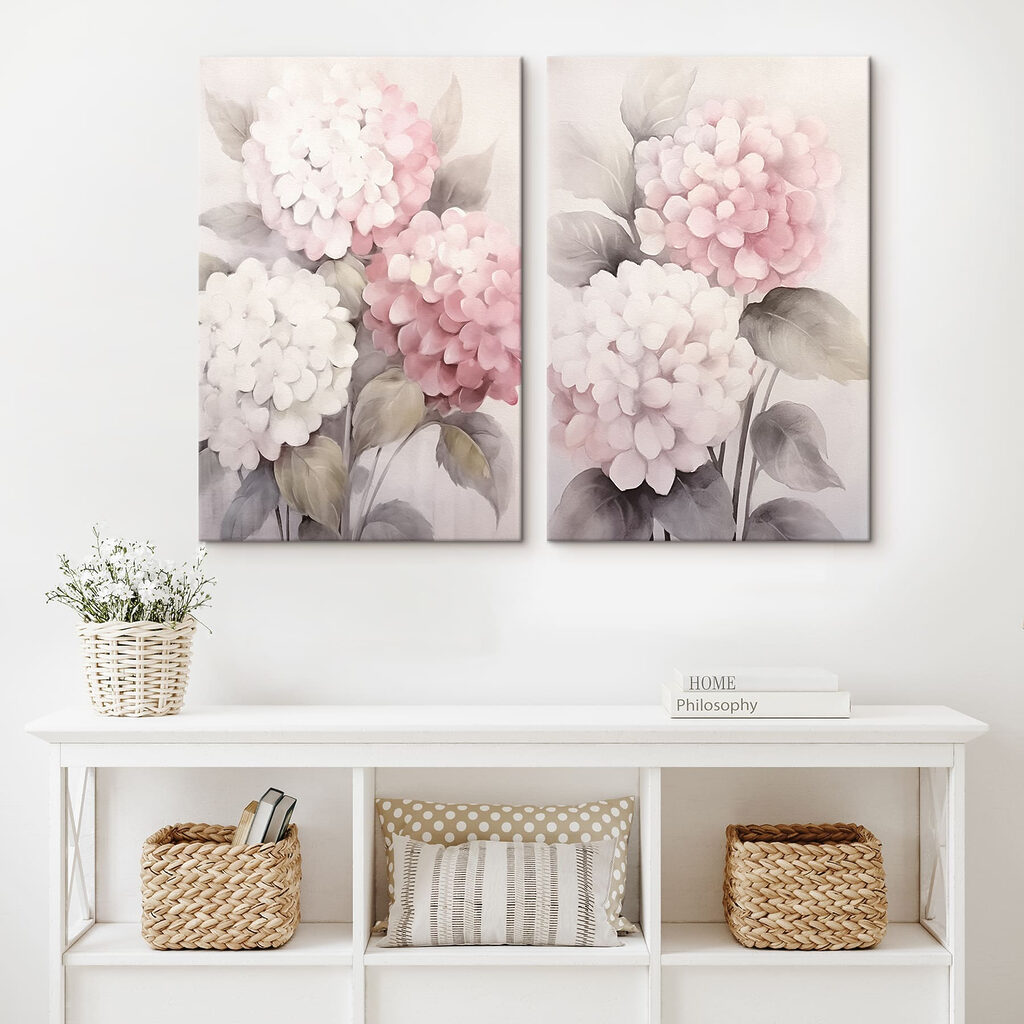 Hortensias suaves en un interior