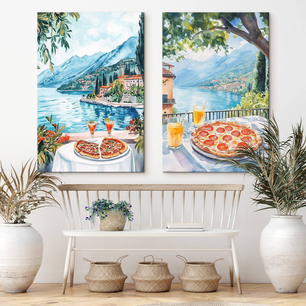 Pizza junto al agua en un interior