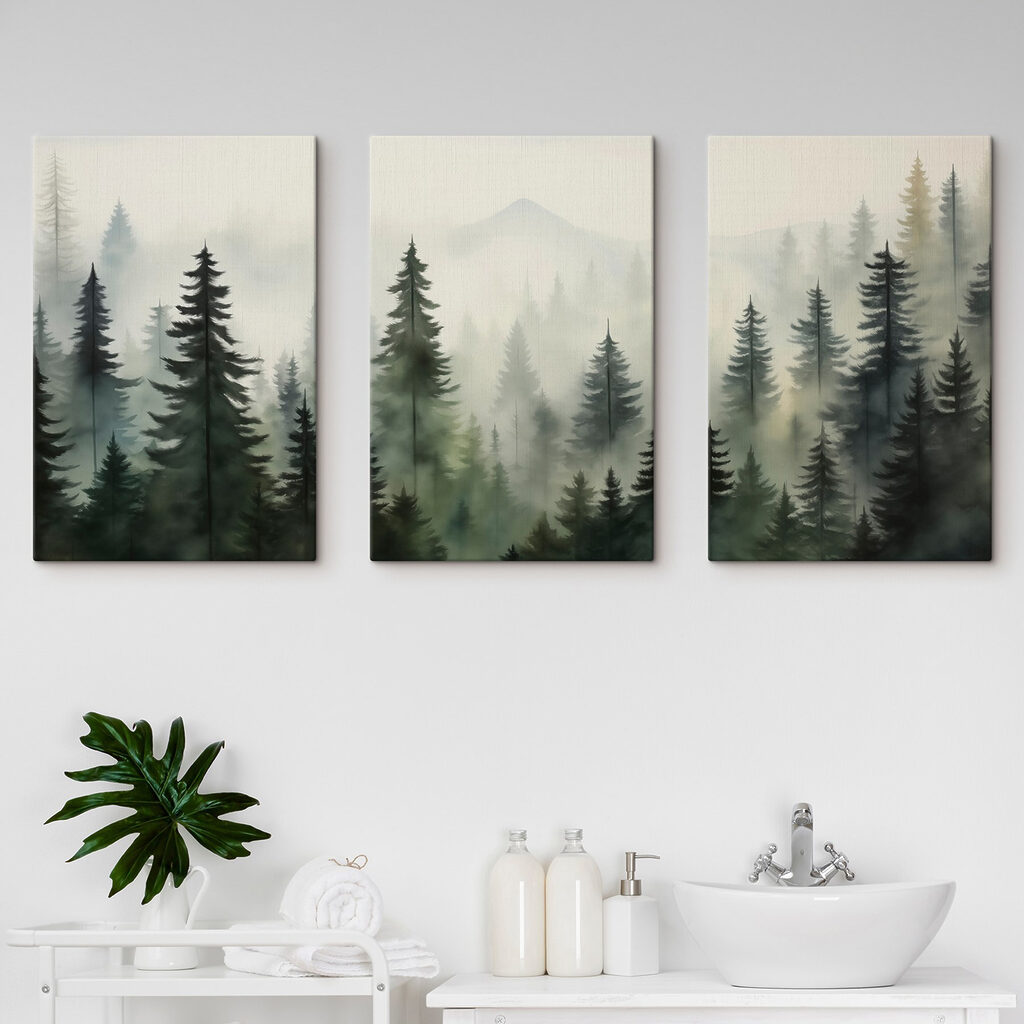 Pinar en la niebla en un interior