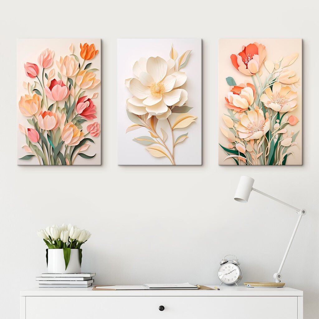 Flores pastel en capas en un interior