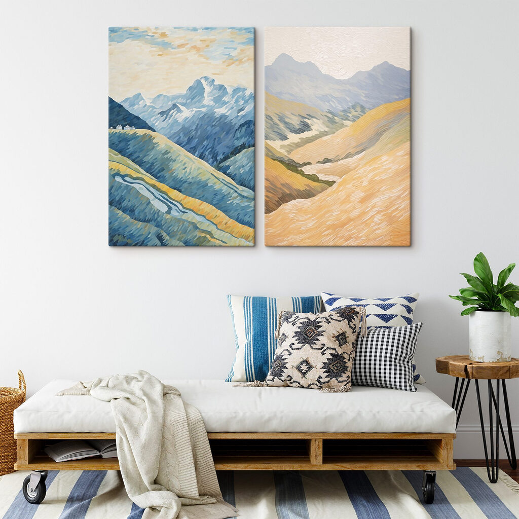 Montañas y un río en un interior