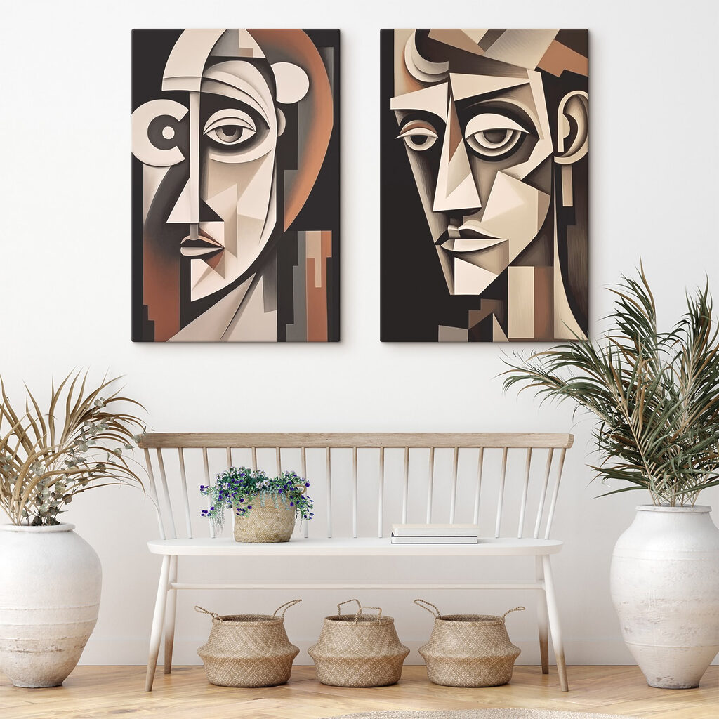 Hombre y mujer cubistas en un interior