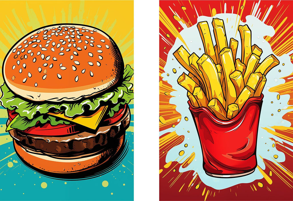 Hamburguesa y patatas fritas — diseño completo
