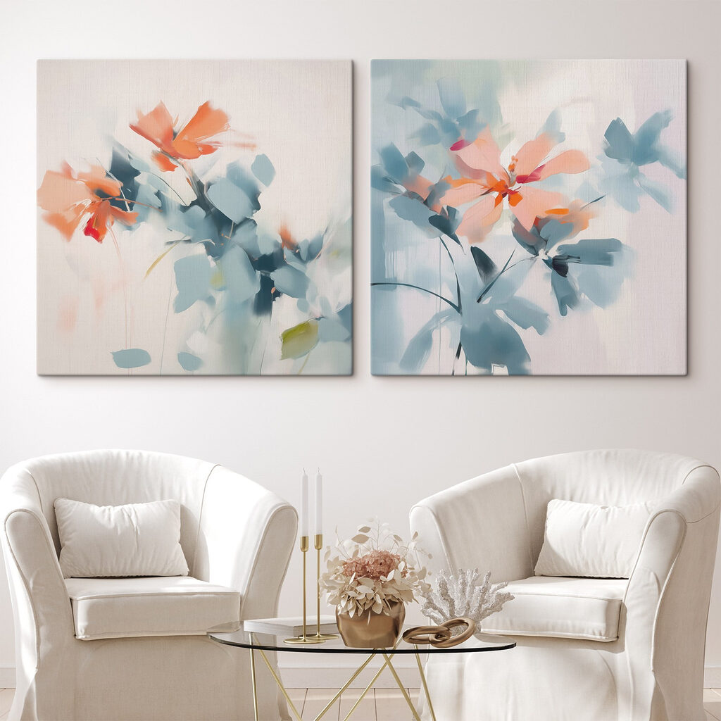 Flores y hojas abstractas en un interior