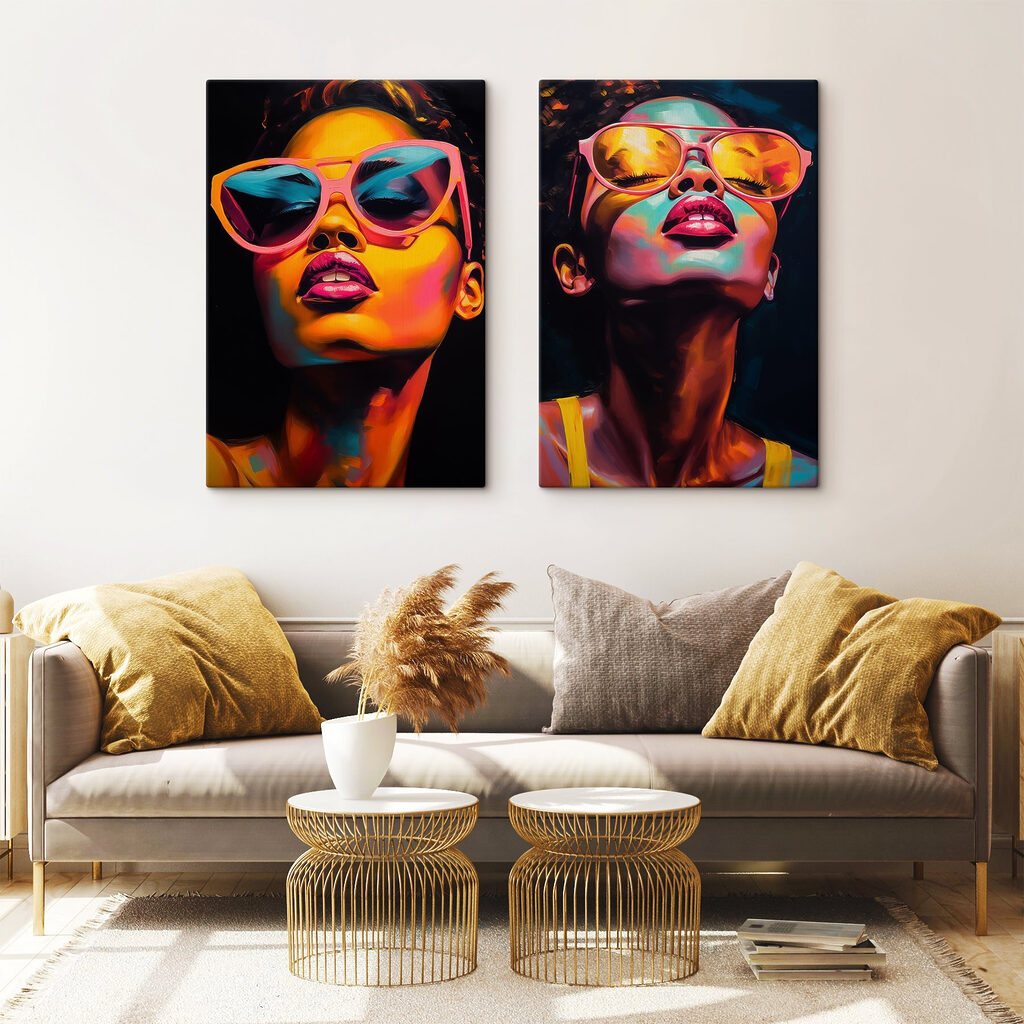 Retrato con gafas rosas en un interior