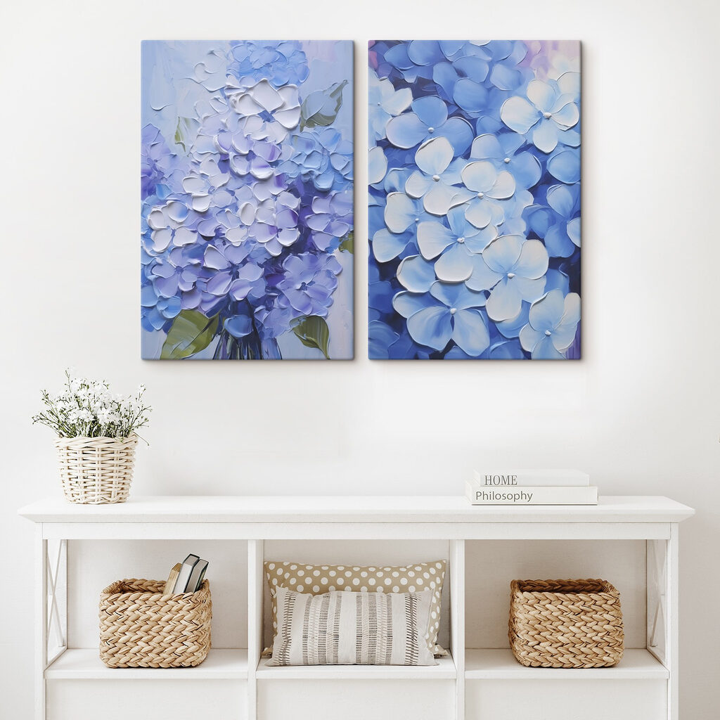 Hortensias en pinceladas gruesas en un interior