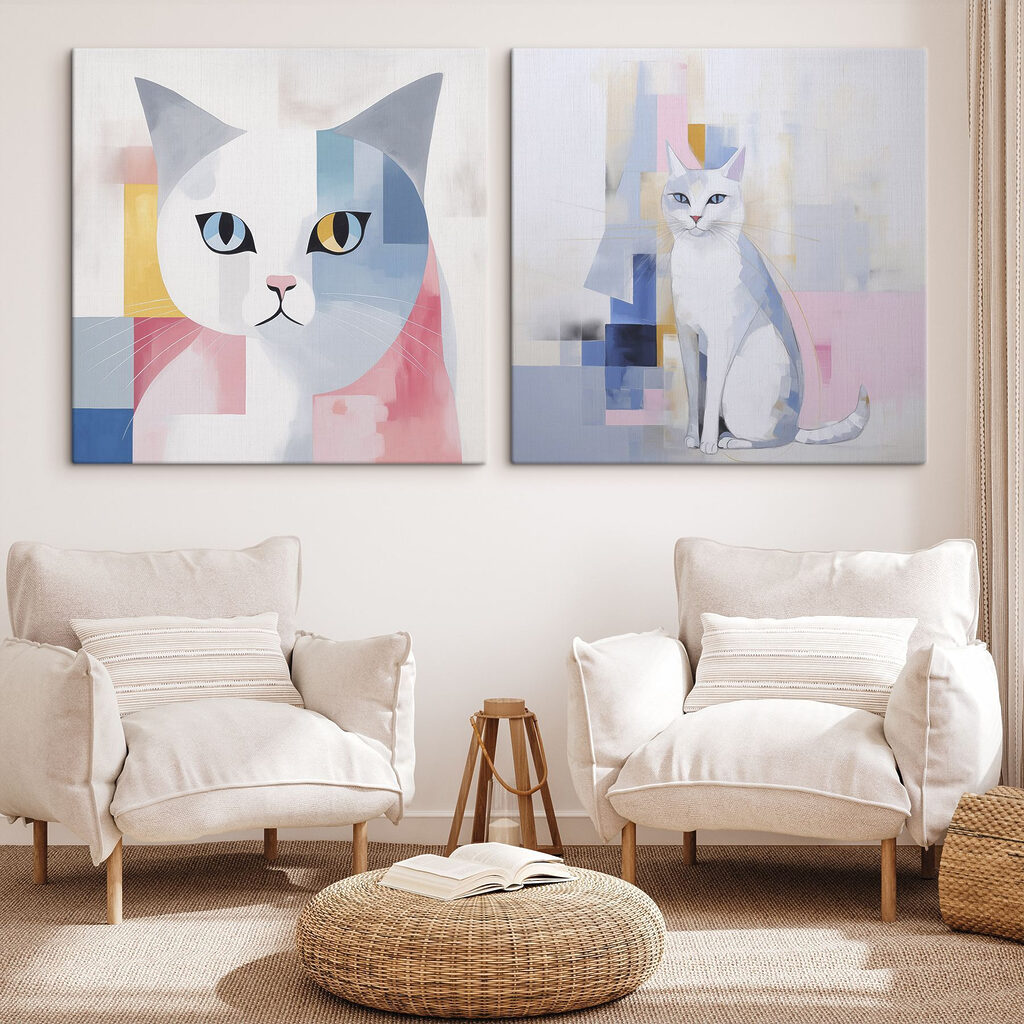 Gatos en colores en un interior