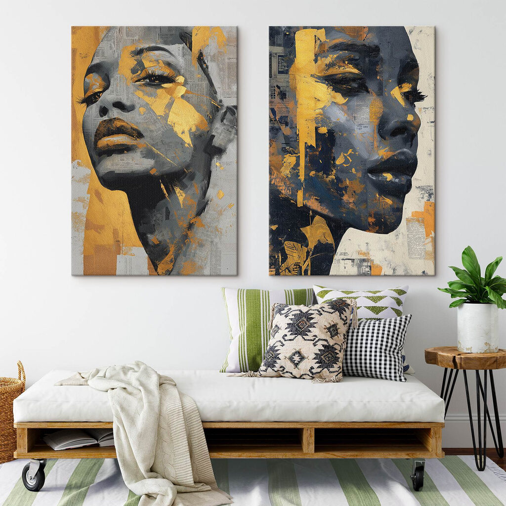 Rostro en collage en un interior