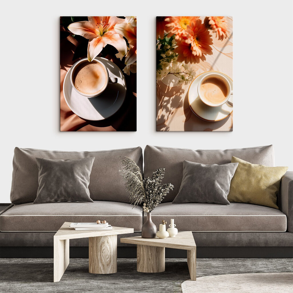 Café con flores en un interior