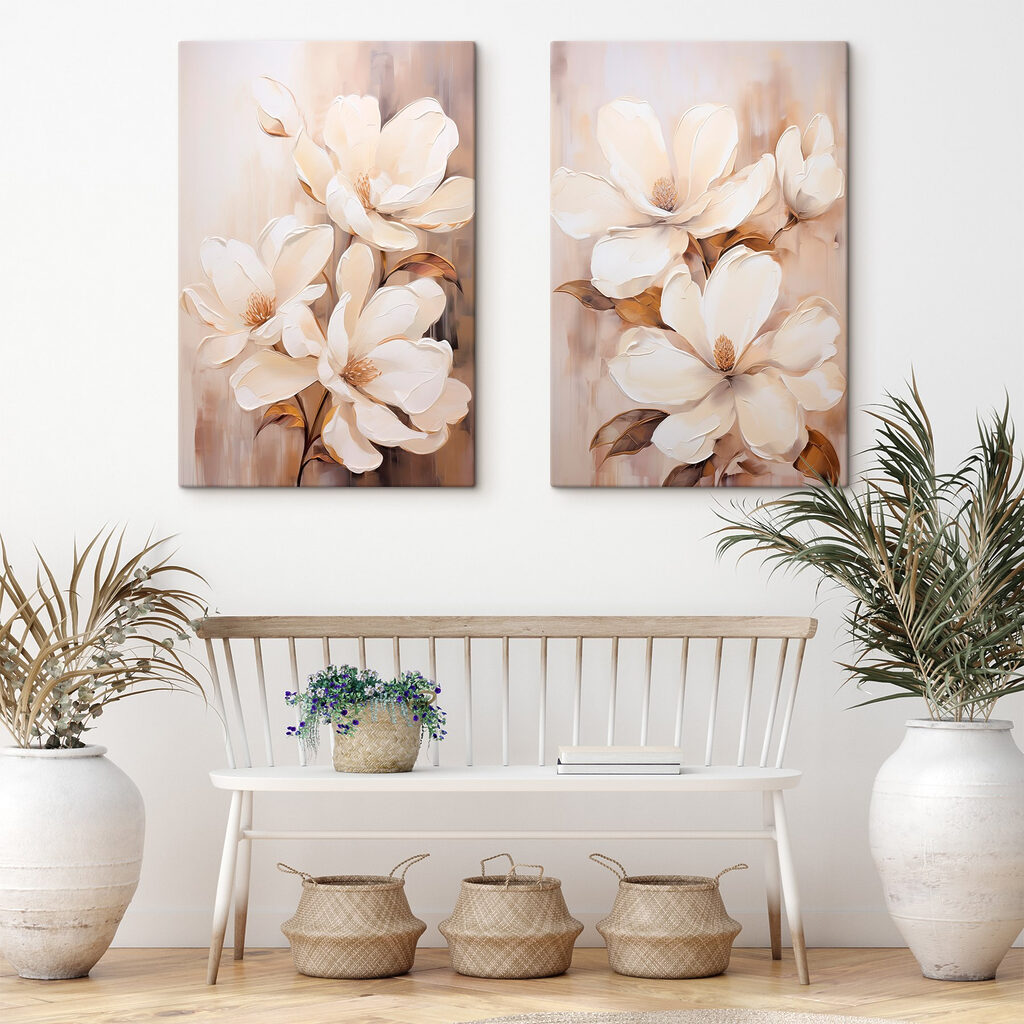 Flores en relieve pictórico en un interior