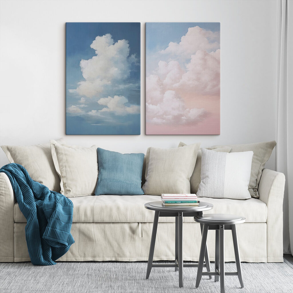 Cielo azul con nubes en un interior