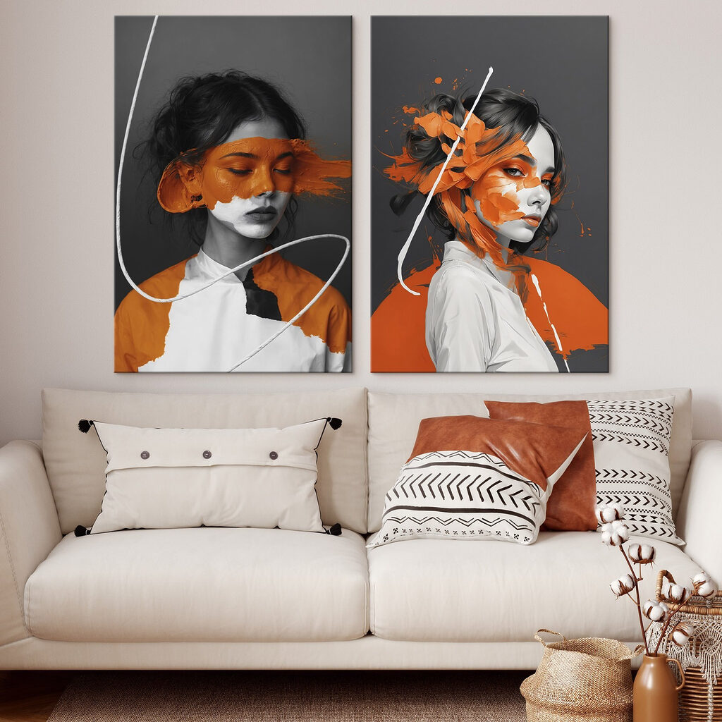 Mujer con pintura naranja — interior 1