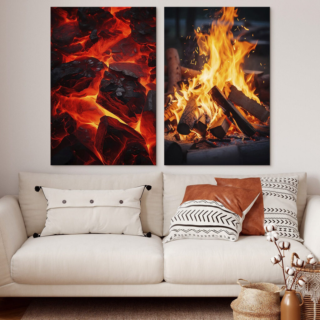 Fuego y brasas en un interior