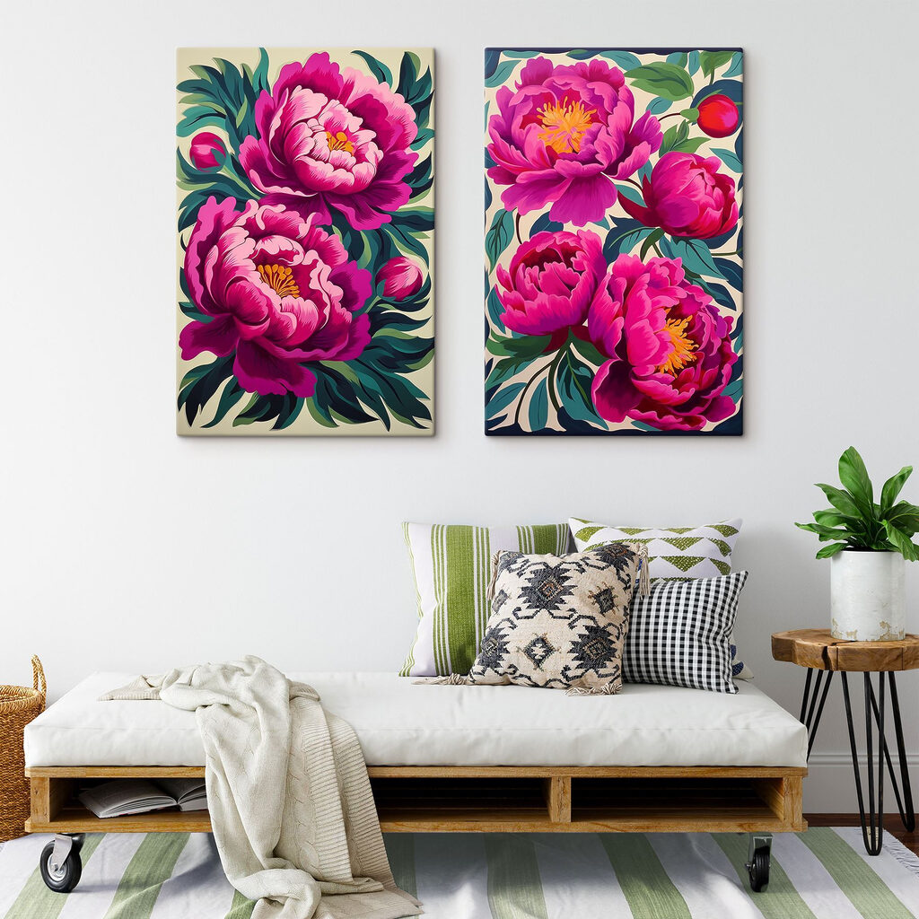 Flores de estilo gráfico en un interior
