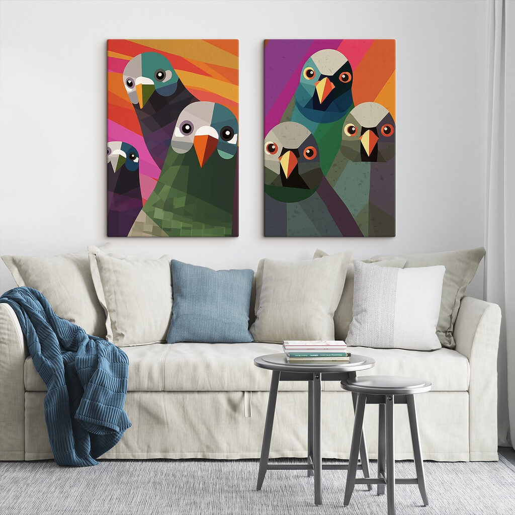 Aves geométricas en un interior