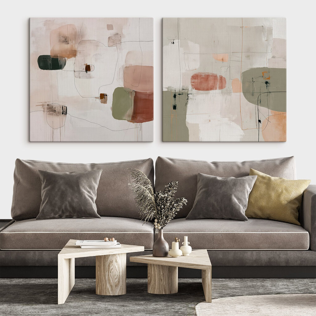 Pintura en formas serenas en un interior