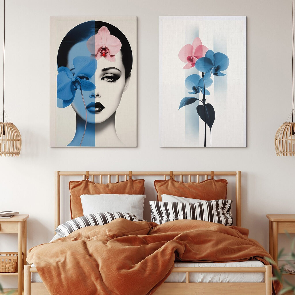Orquídeas sobre el rostro en un interior