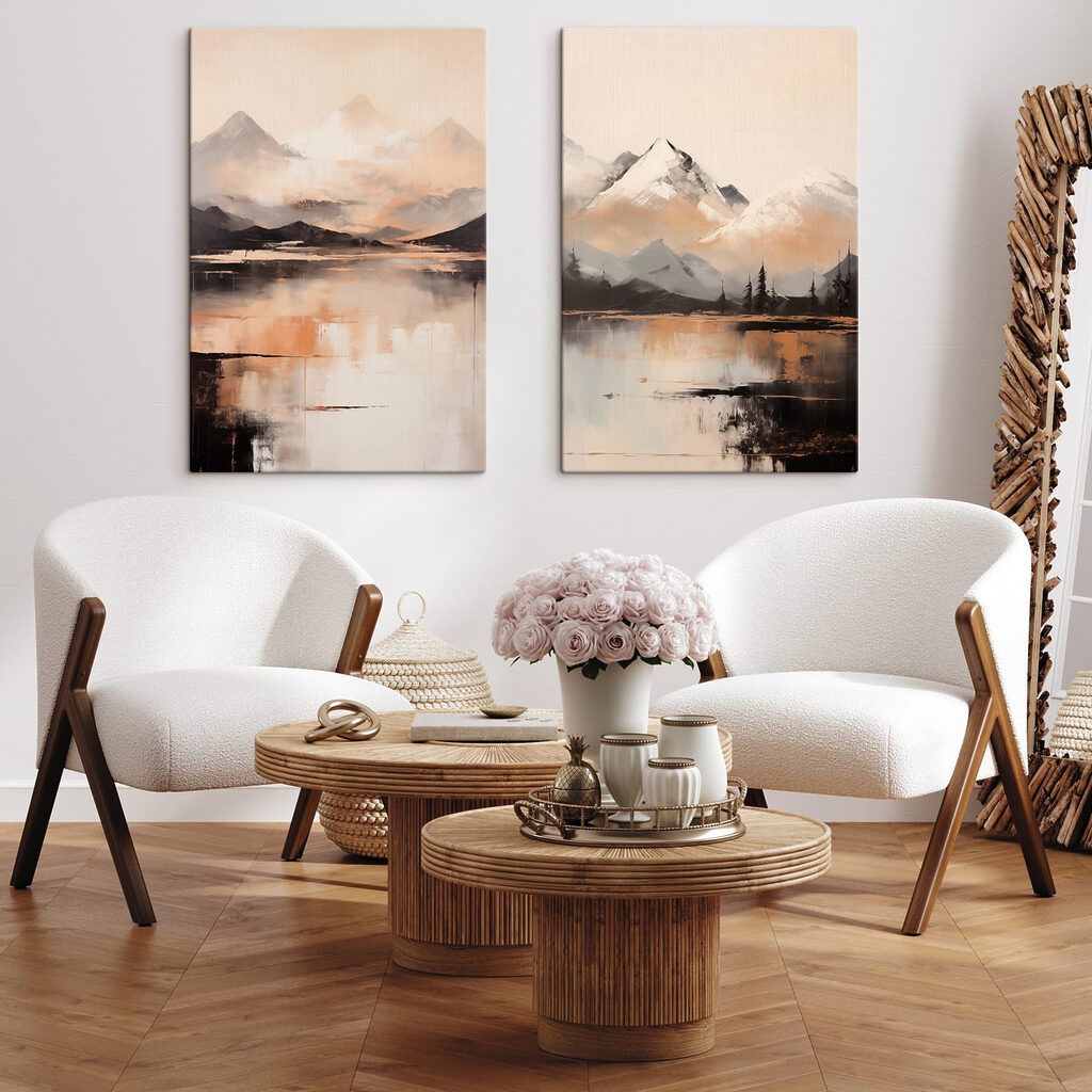 Montañas junto al lago en un interior