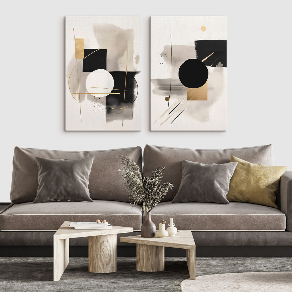 Bloques y círculos abstractos en un interior