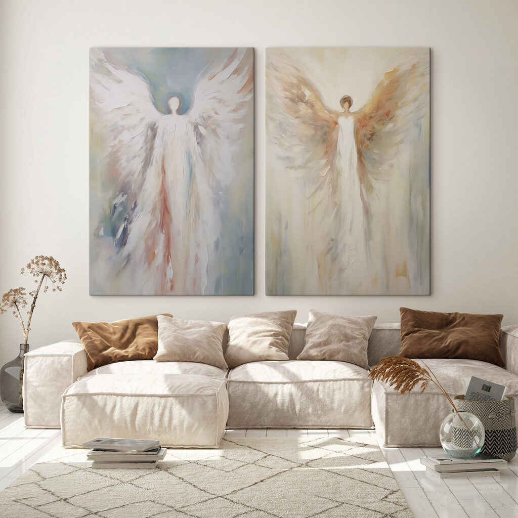 Ángeles con alas en un interior