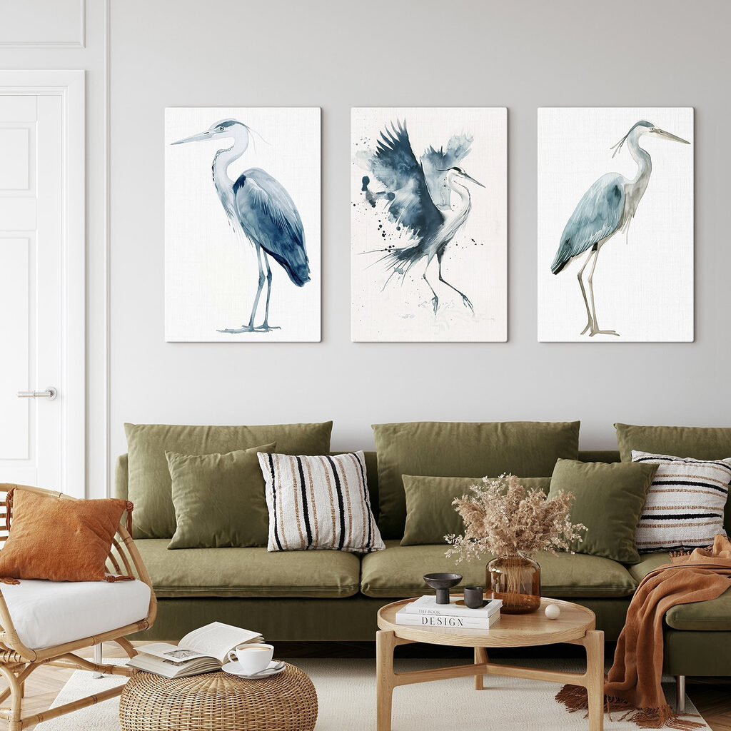 Garzas en acuarela en un interior