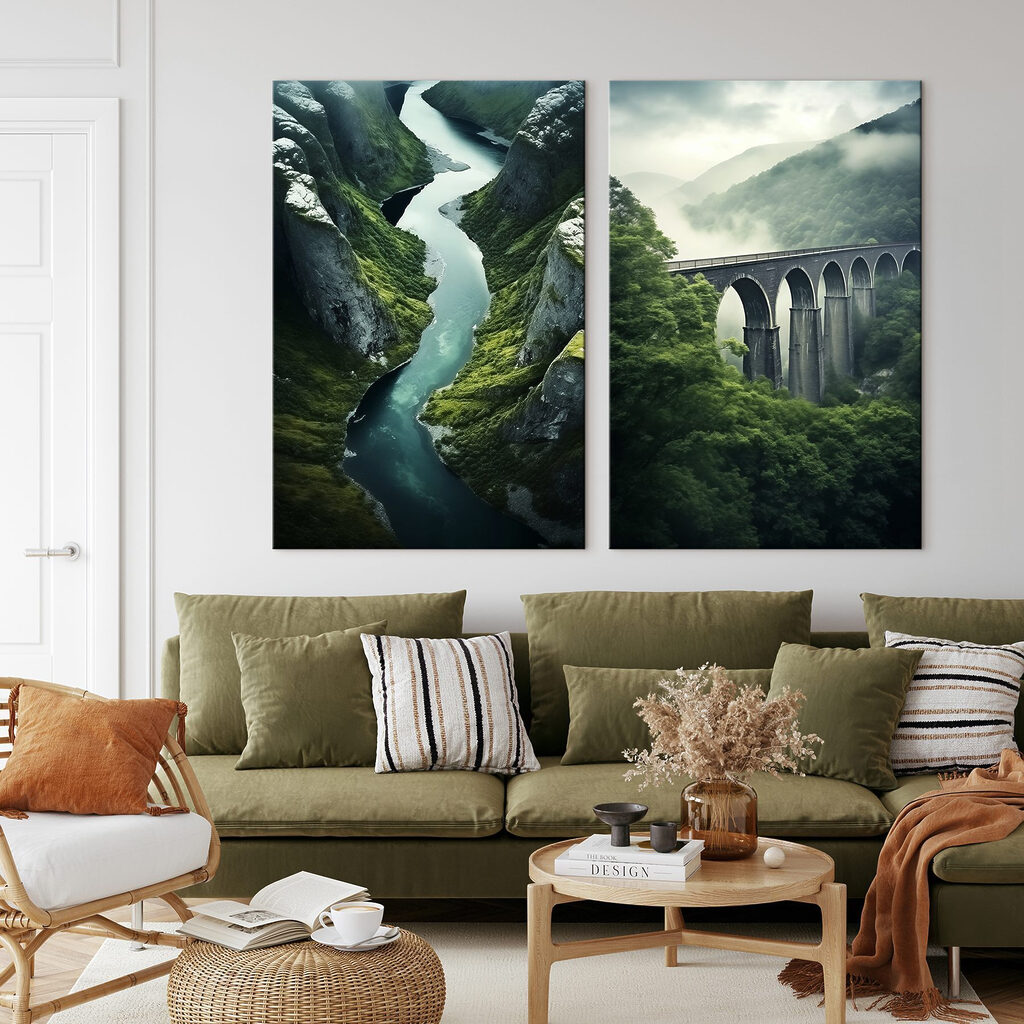 Río entre puentes en un interior