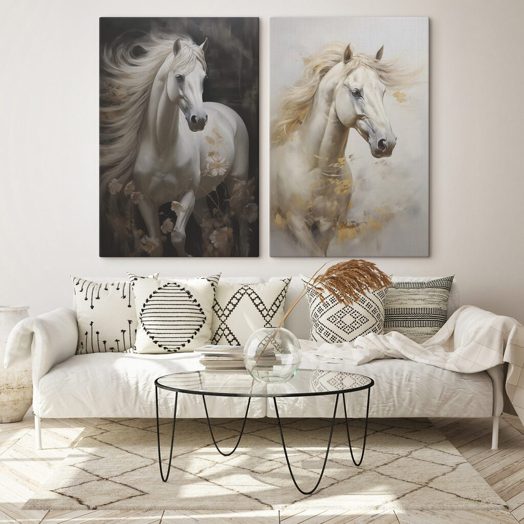 Caballo blanco en un interior