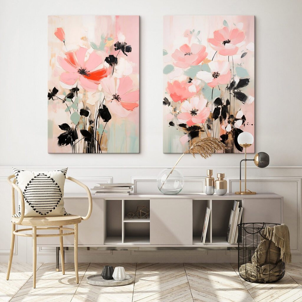 Campo de flores rosadas en un interior