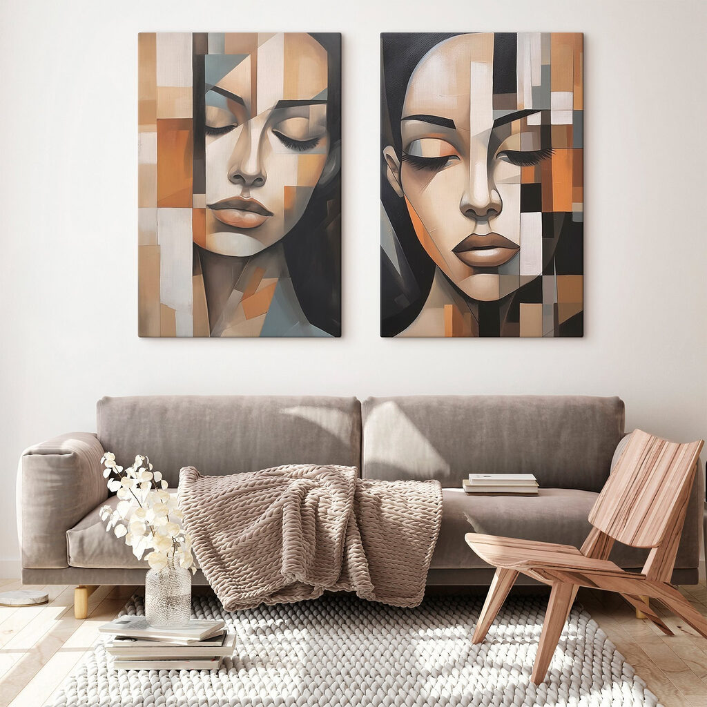 Retratos de mujer geométricos en un interior