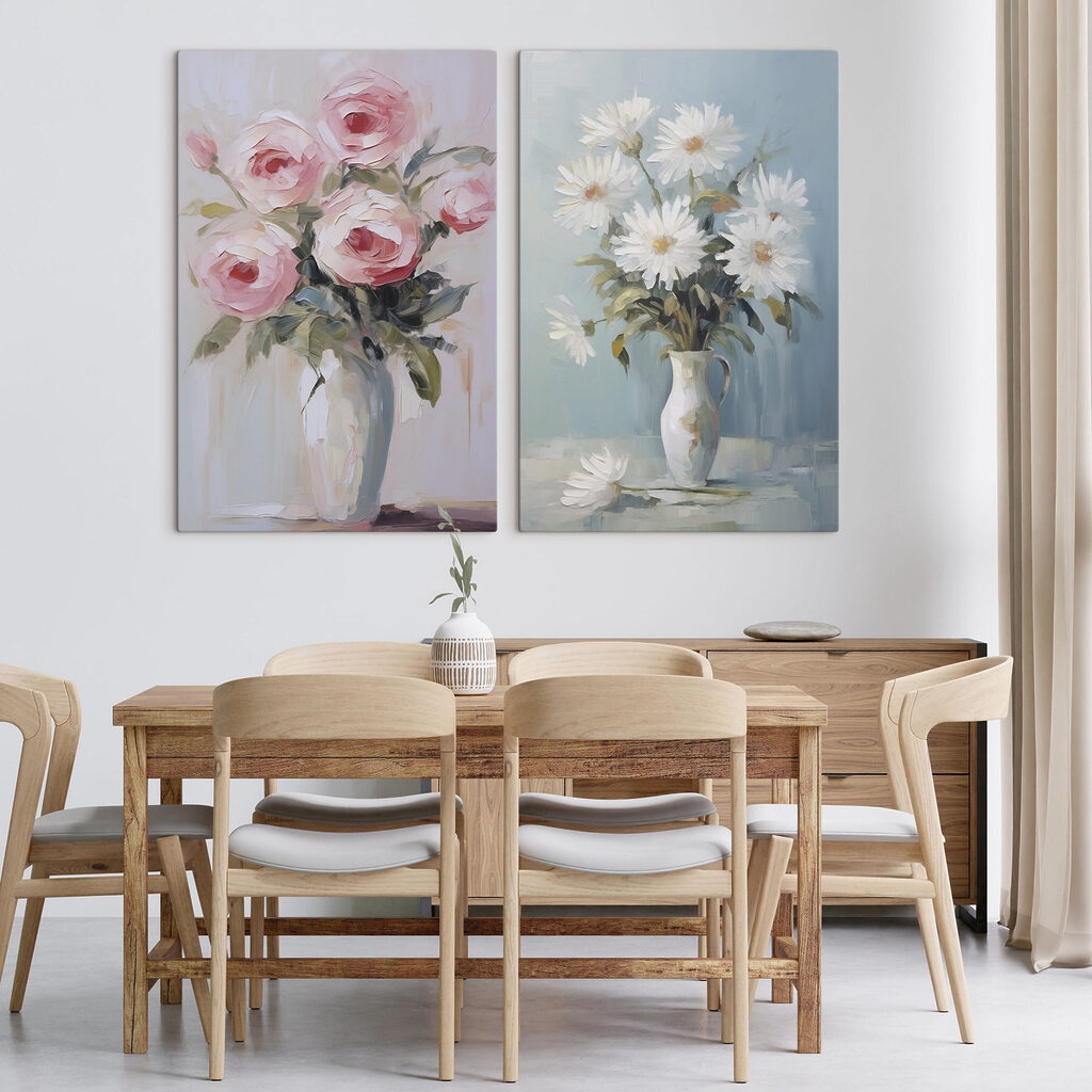 Rosas y margaritas en un interior