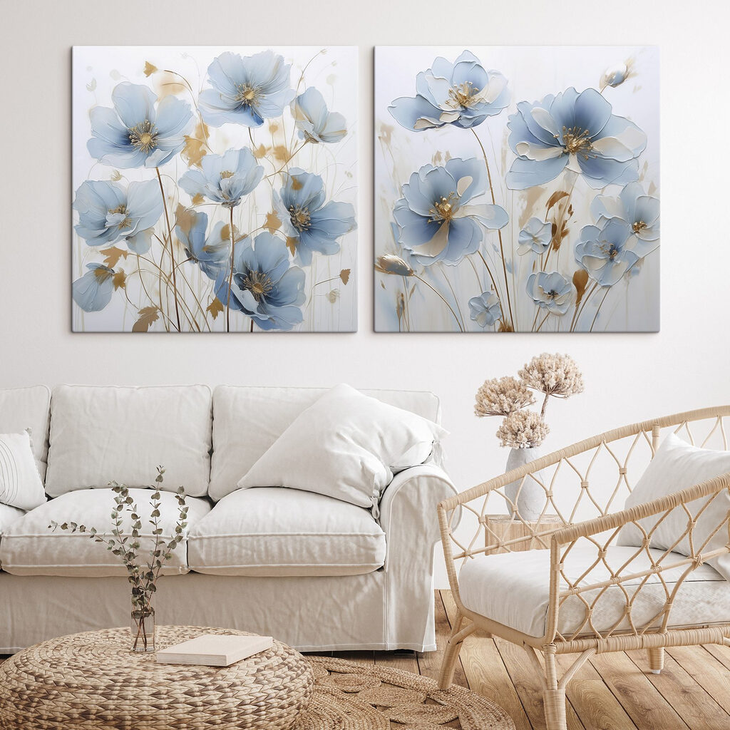 Pradera de flores azules en un interior