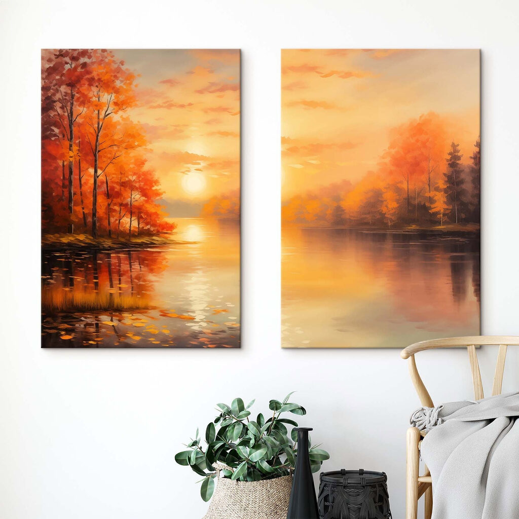 Atardecer en el lago en un interior