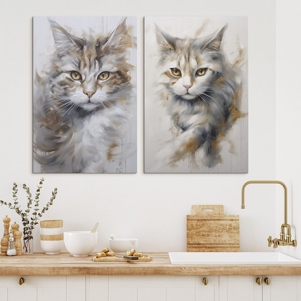 Gatos de mirada intensa en un interior