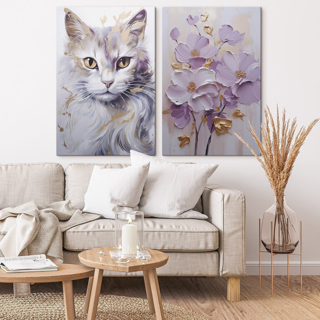 Gato y flores en un interior