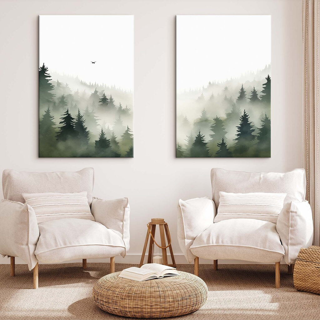 Pájaro sobre el bosque en un interior