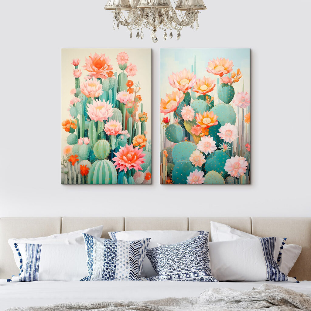 Flores de cactus ilustradas en un interior