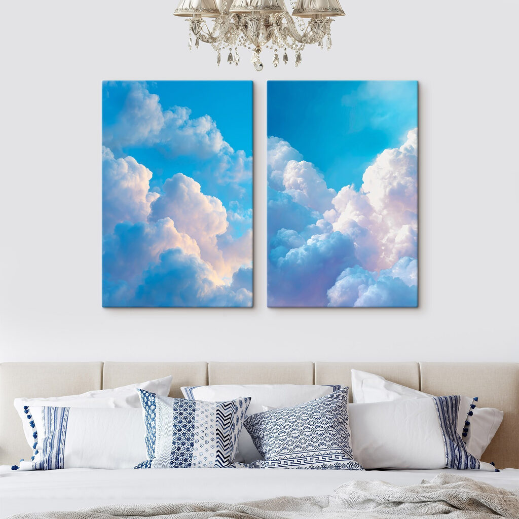 Nubes esponjosas iluminadas en un interior