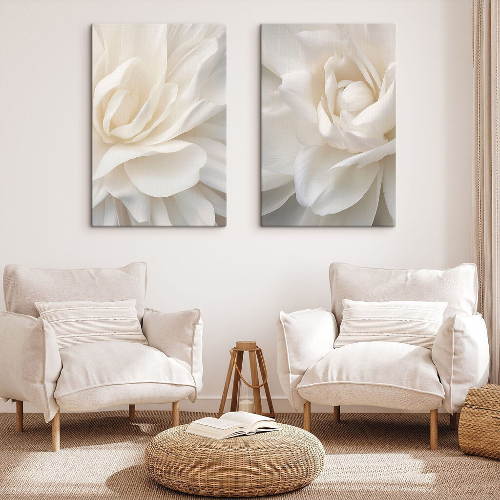 Pétalos blancos en capas en un interior