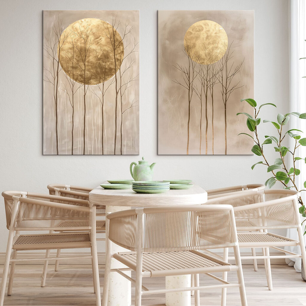 Luna sobre árboles desnudos en un interior