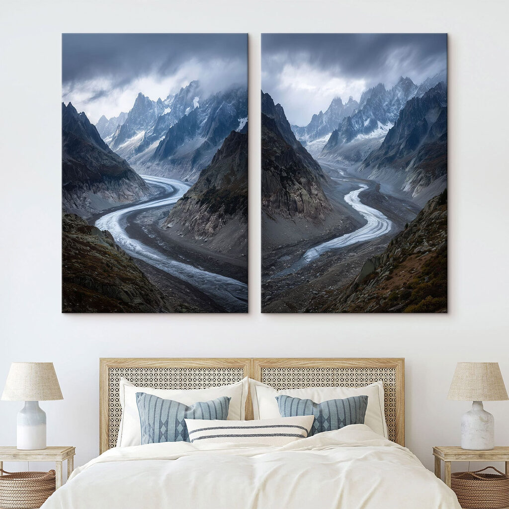 Río entre montañas en un interior