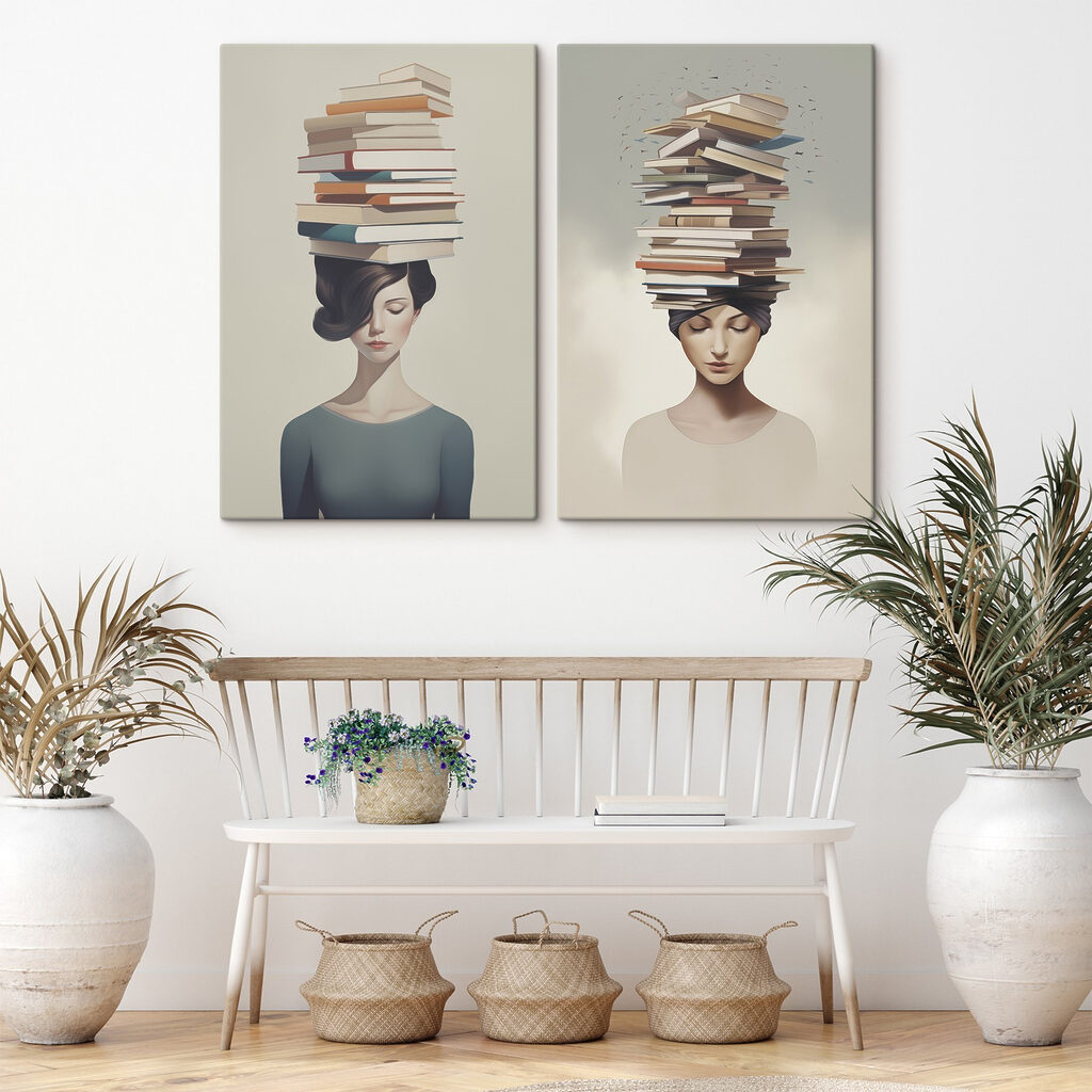 Libros en la cabeza en un interior