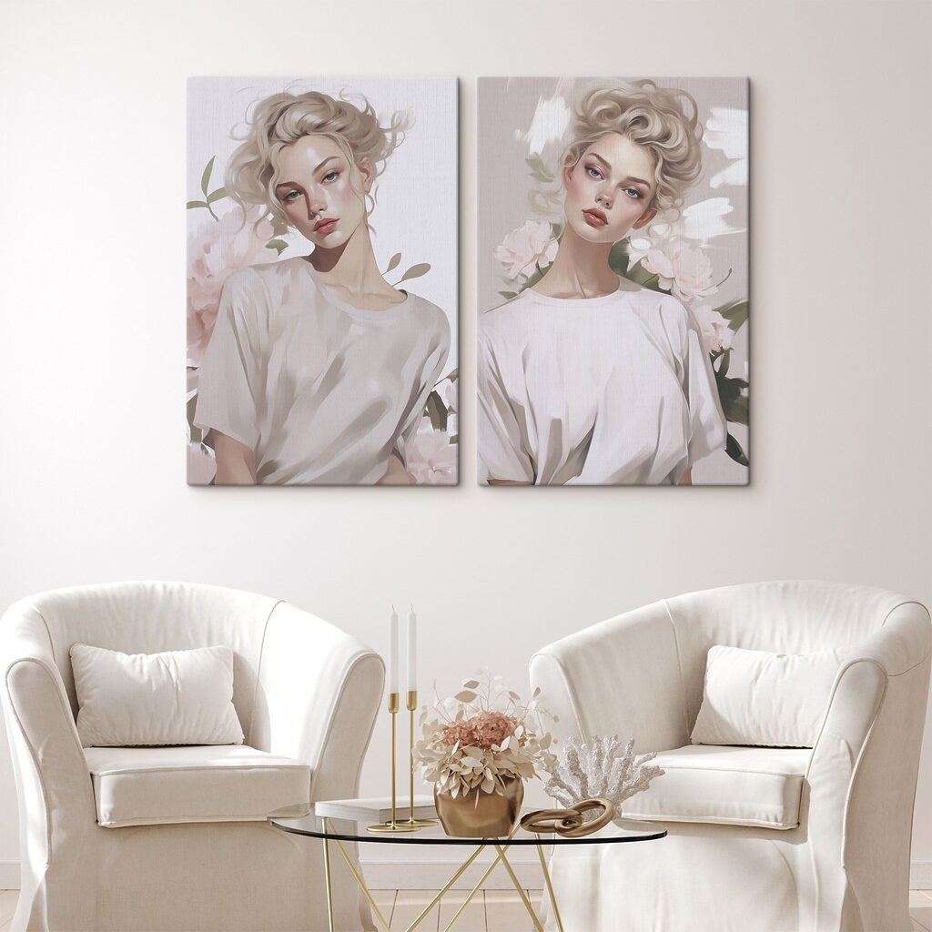 Mujer con flores suaves en un interior