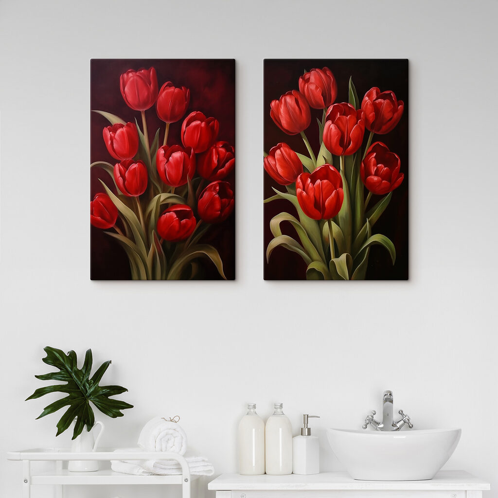 Tulipanes rojos en un interior