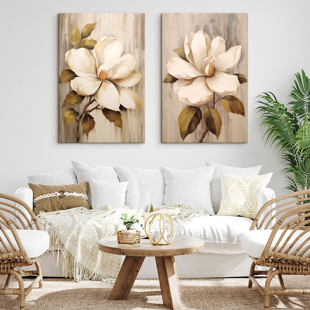 Magnolias en primer plano en un interior