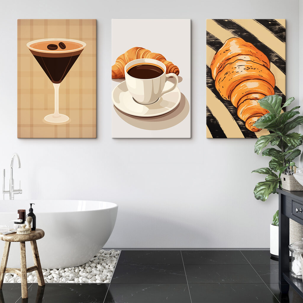 Café y cruasanes en un interior