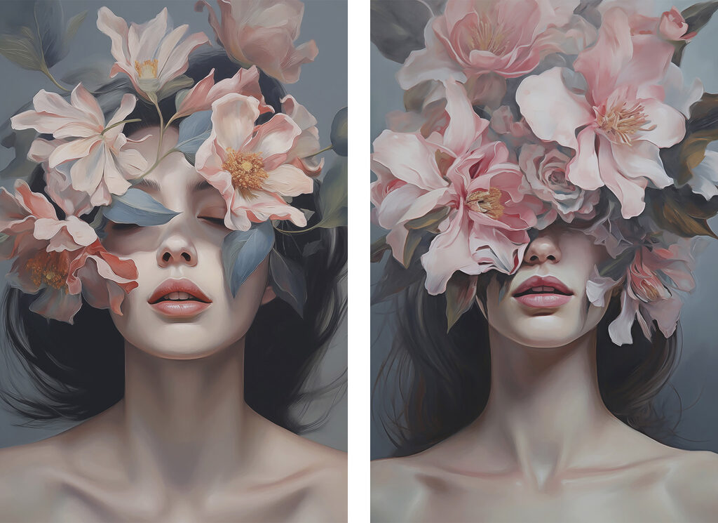 Rostro cubierto de flores — diseño completo