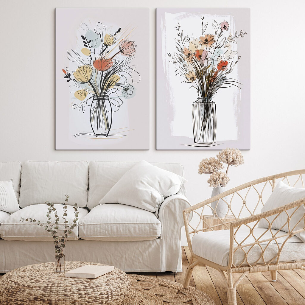 Flores en jarrones pastel en un interior