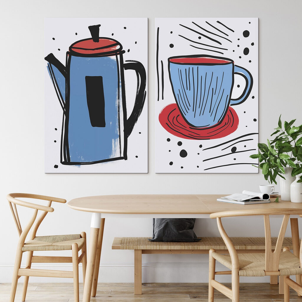 Cafetera y taza en un interior