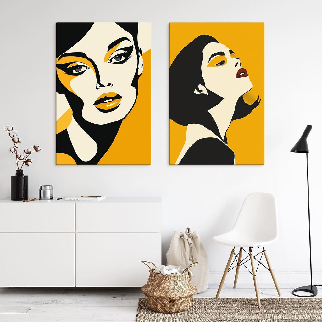 Mujer con maquillaje amarillo en un interior